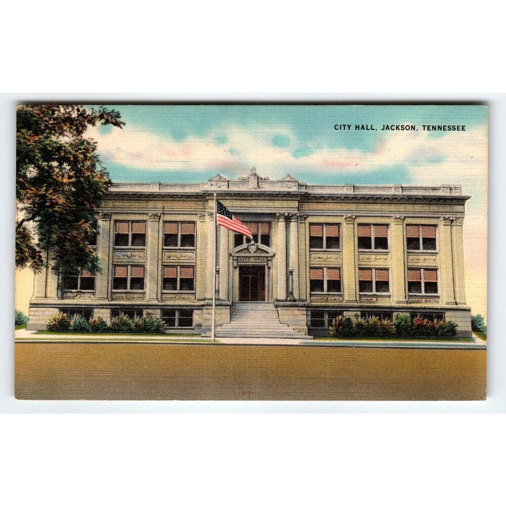 Vintage City Hall Jackson Tennessee Postcard 1946 Linen Paper